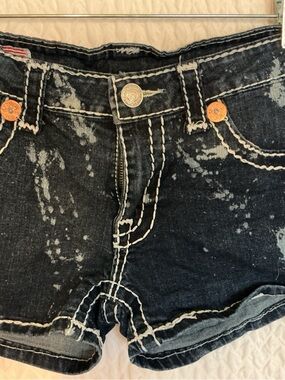 True Religion Black Acid-Wash Denim Jean Shorts